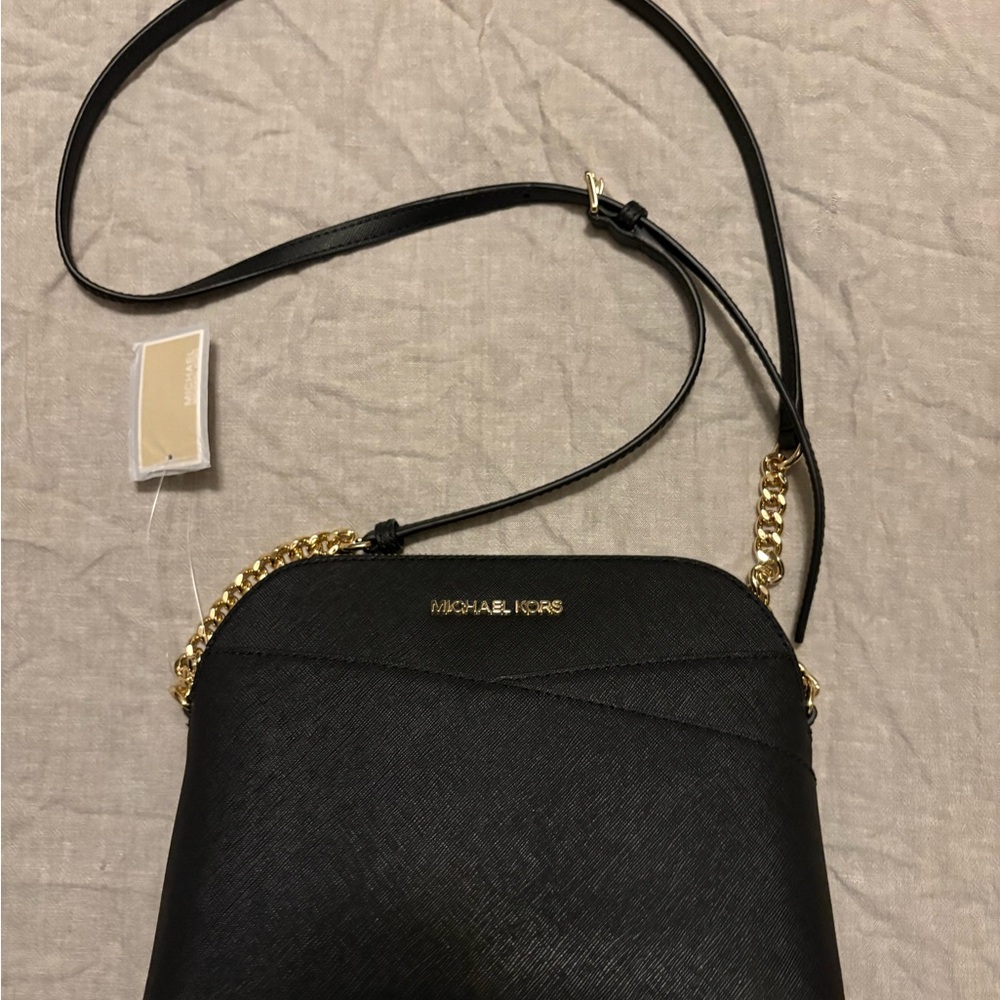 Michael Kors Black and Gold Dome Crossbody Bag